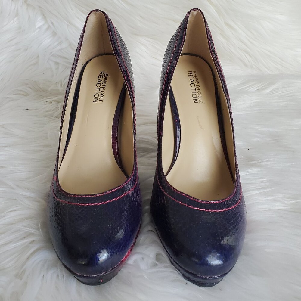 Kenneth Cole Reaction Purple Embossed Snakeskin Block High Heel Shoes SZ 8 - Picture 4 of 13